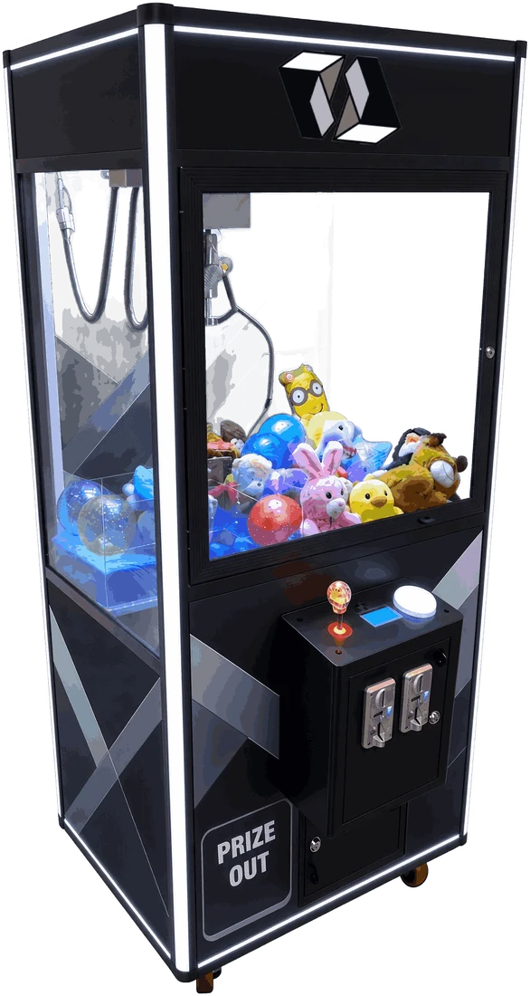 Parallax full-size arcade claw machine loaded with prizes